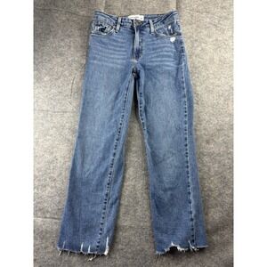 Just Black Denim Women 26 Stretch Straight Jeans Stretch Blue Raw Hem Distressed